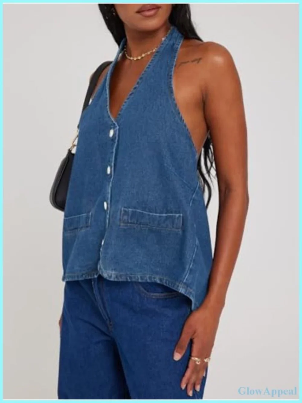 Sleeveless Denim Vest Halter Top Open Back Y2K Going Out Vest